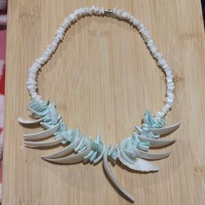 Vintage White and Blue Puka Shell Necklace